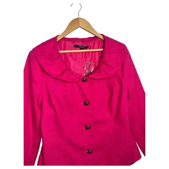 Chadwicks Blazer Womens 14 Pink Linen Jacket Peter Pan Collar Career Wear - Picture 8 of 13